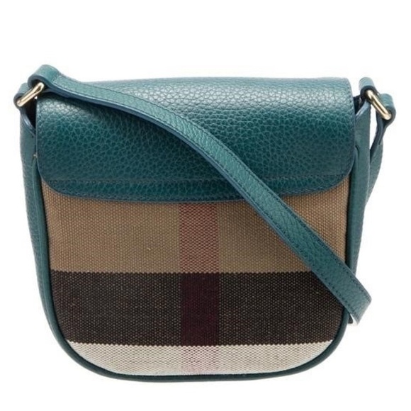 Burberry Teal and Brown Crossbody Shoulder Saddle Bag Purse - Picture 3 of 8